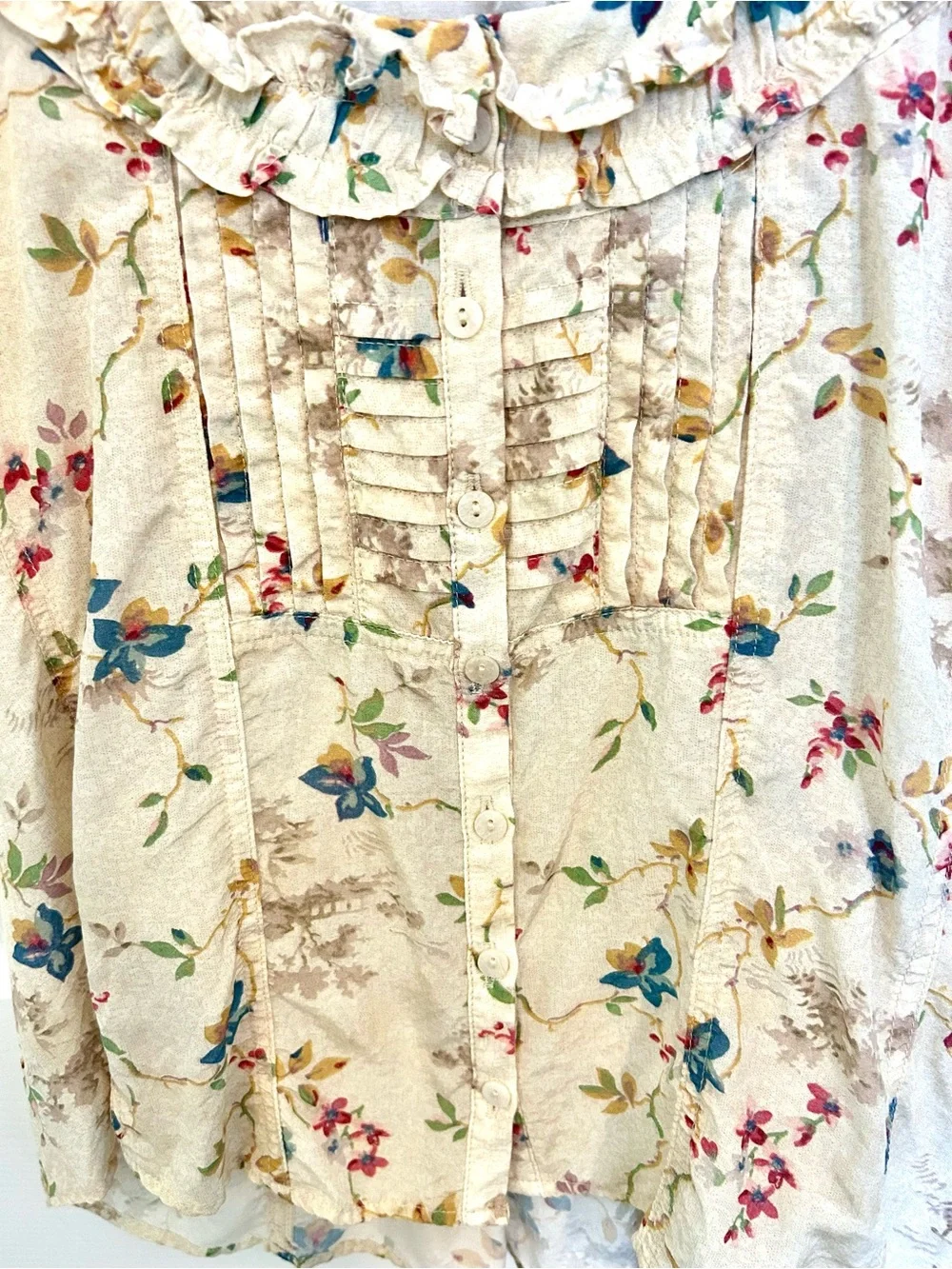 Pilcro Cream Floral Ruffle Blouse